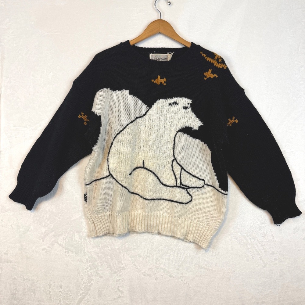 The Import Workshop Polar Bear Sweater Black Cream Acrylic Knit Size L Korea‎